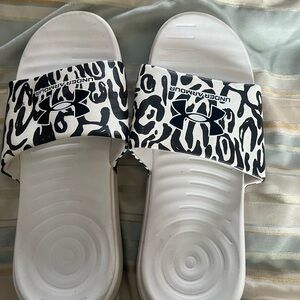 Under Armour Women's Slide Sandals - White with Black Design